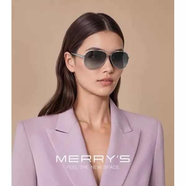 MERRYS Aviator Sunglasses for Men Women  Polarized Driving Sun glasses Mirrored Lens UV 400 Protection 58 MMSilver FrameBlack Gradient Lens