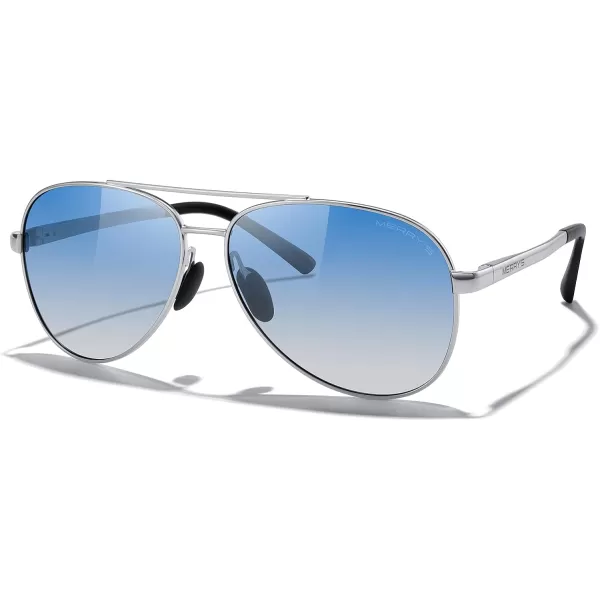 MERRYS Aviator Sunglasses for Men Women  Polarized Driving Sun glasses Mirrored Lens UV 400 Protection 58 MMSilver FrameBlue Gradient Lens