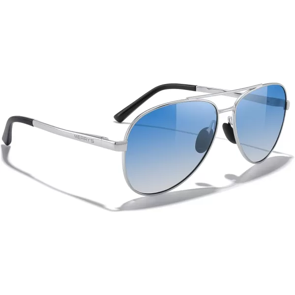 MERRYS Aviator Sunglasses for Men Women  Polarized Driving Sun glasses Mirrored Lens UV 400 Protection 58 MMSilver FrameBlue Gradient Lens