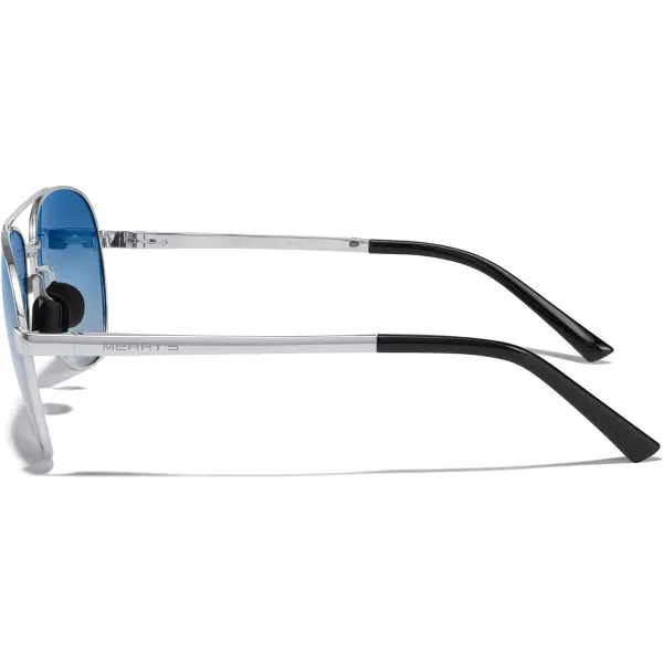 MERRYS Aviator Sunglasses for Men Women  Polarized Driving Sun glasses Mirrored Lens UV 400 Protection 58 MMSilver FrameBlue Gradient Lens