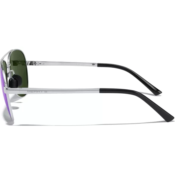 MERRYS Aviator Sunglasses for Men Women  Polarized Driving Sun glasses Mirrored Lens UV 400 Protection 58 MMSilver FramePurple Mirror Lens