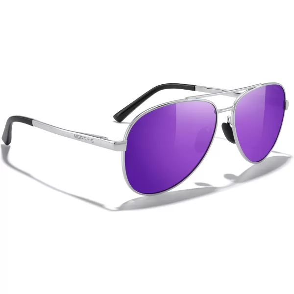 MERRYS Aviator Sunglasses for Men Women  Polarized Driving Sun glasses Mirrored Lens UV 400 Protection 58 MMSilver FramePurple Mirror Lens