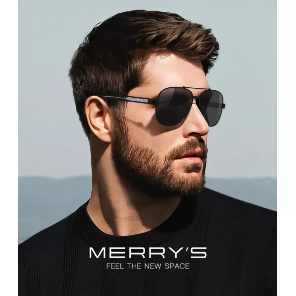 MERRYS Aviator Sunglasses for Men Women Polarized Shades Acetate Temple S8528Black FrameBlack LensBlacksivler Temples