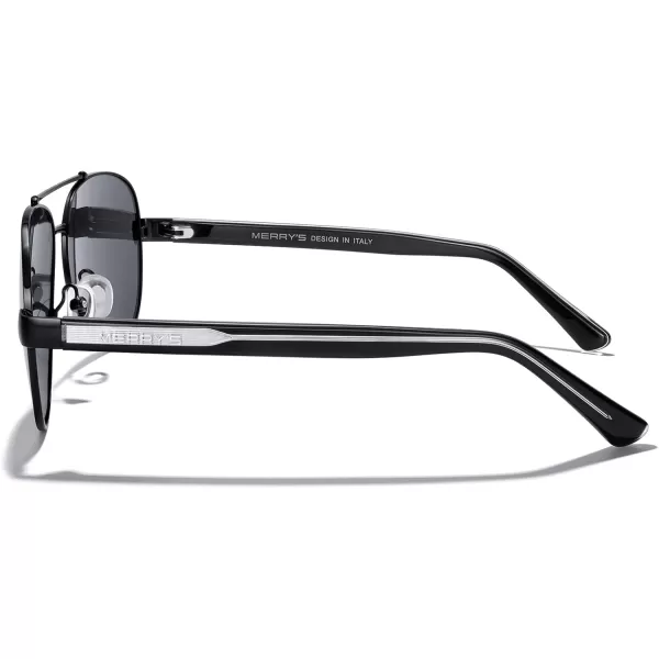 MERRYS Aviator Sunglasses for Men Women Polarized Shades Acetate Temple S8528Black FrameBlack LensBlacksivler Temples