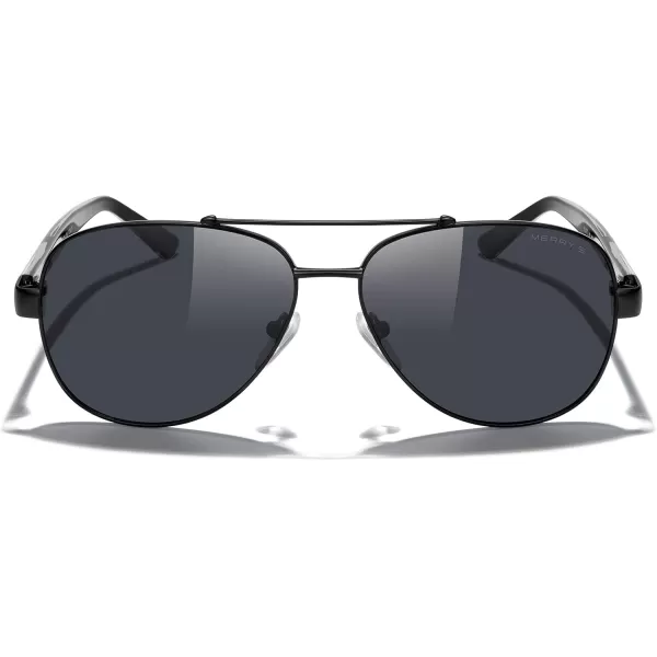 MERRYS Aviator Sunglasses for Men Women Polarized Shades Acetate Temple S8528Black FrameBlack LensBlacksivler Temples