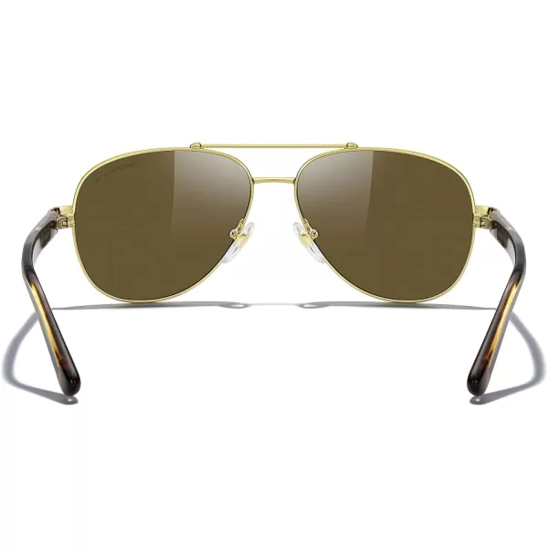 MERRYS Aviator Sunglasses for Men Women Polarized Shades Acetate Temple S8528Gold FrameBrown LensLeopardgold Temples