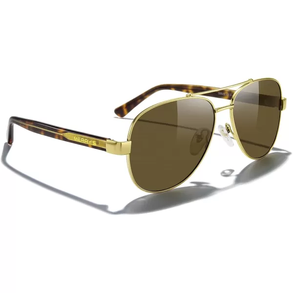 MERRYS Aviator Sunglasses for Men Women Polarized Shades Acetate Temple S8528Gold FrameBrown LensLeopardgold Temples