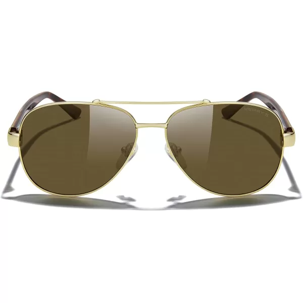 MERRYS Aviator Sunglasses for Men Women Polarized Shades Acetate Temple S8528Gold FrameBrown LensLeopardgold Temples