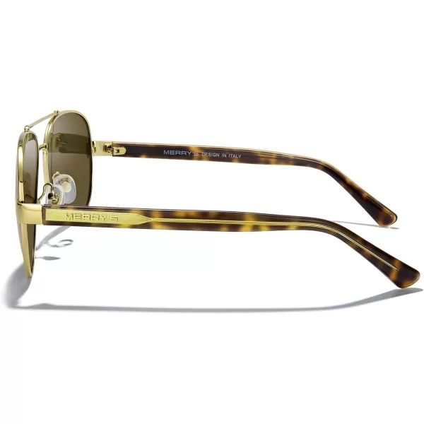 MERRYS Aviator Sunglasses for Men Women Polarized Shades Acetate Temple S8528Gold FrameBrown LensLeopardgold Temples