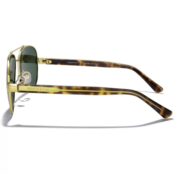 MERRYS Aviator Sunglasses for Men Women Polarized Shades Acetate Temple S8528Gold FrameG15 LensLeopardgold Temples