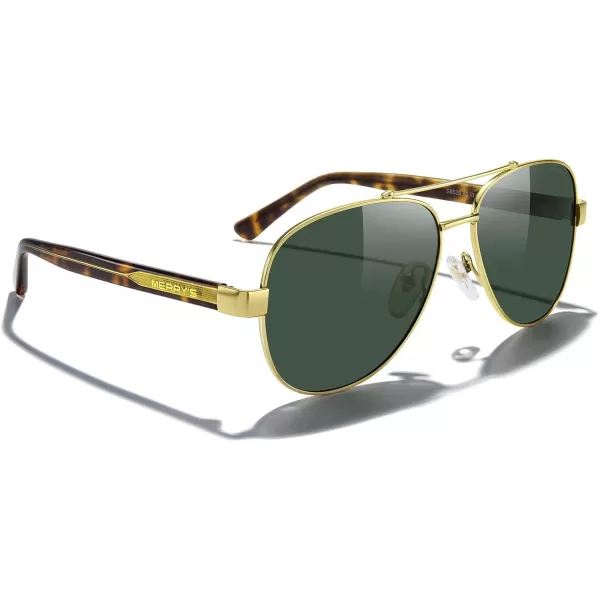 MERRYS Aviator Sunglasses for Men Women Polarized Shades Acetate Temple S8528Gold FrameG15 LensLeopardgold Temples