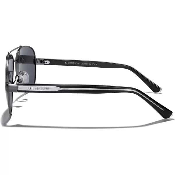 MERRYS Aviator Sunglasses for Men Women Polarized Shades Acetate Temple S8528Gray FrameBlack LensBlacksivler Temples