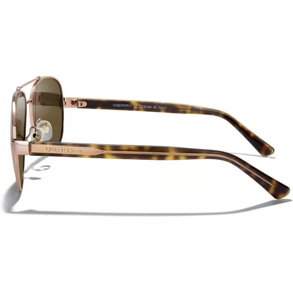 MERRYS Aviator Sunglasses for Men Women Polarized Shades Acetate Temple S8528Rose Gold FrameBrown LensLeopardrose Gold Temples