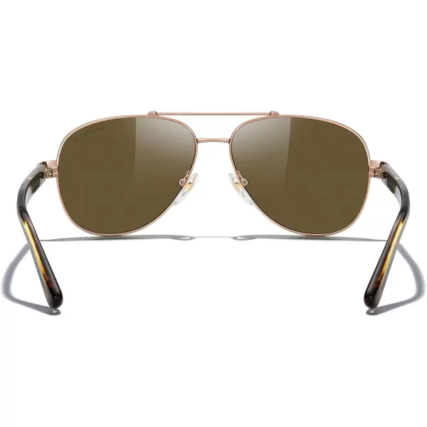 MERRYS Aviator Sunglasses for Men Women Polarized Shades Acetate Temple S8528Rose Gold FrameBrown LensLeopardrose Gold Temples