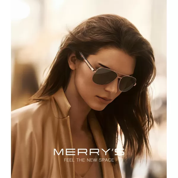 MERRYS Aviator Sunglasses for Men Women Polarized Shades Acetate Temple S8528Rose Gold FrameBrown LensLeopardrose Gold Temples