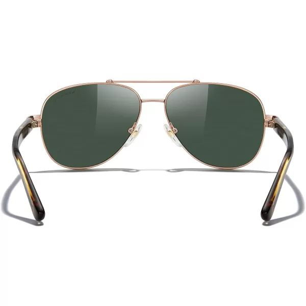 MERRYS Aviator Sunglasses for Men Women Polarized Shades Acetate Temple S8528Rose Gold FrameG15 LensLeopardrose Gold Temples