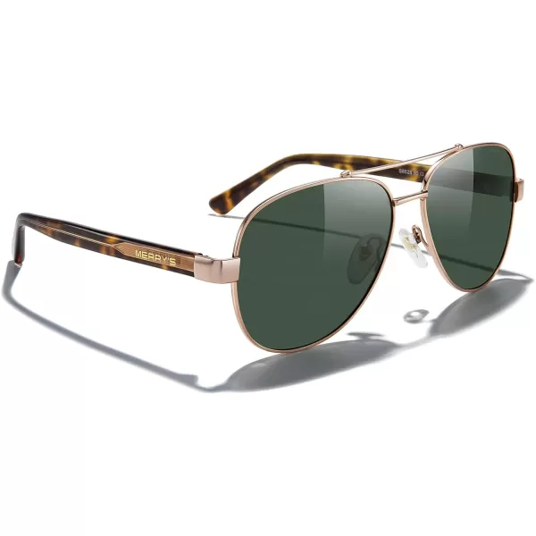 MERRYS Aviator Sunglasses for Men Women Polarized Shades Acetate Temple S8528Rose Gold FrameG15 LensLeopardrose Gold Temples