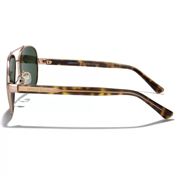 MERRYS Aviator Sunglasses for Men Women Polarized Shades Acetate Temple S8528Rose Gold FrameG15 LensLeopardrose Gold Temples