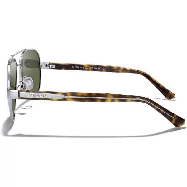 MERRYS Aviator Sunglasses for Men Women Polarized Shades Acetate Temple S8528Silver FrameBlue Mirror LensLeopardsivler Temples