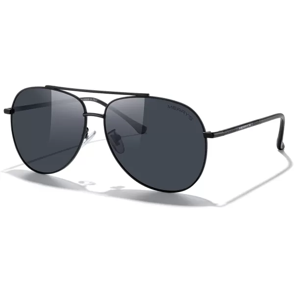 MERRYS Aviator Sunglasses for Women Men Polarized Mirror Lens with Case  Polarized Driving Sun glasses 60 MMBlack FrameBlack Lens