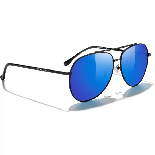 MERRYS Aviator Sunglasses for Women Men Polarized Mirror Lens with Case  Polarized Driving Sun glasses 60 MMBlack FrameBlue Mirror Lens