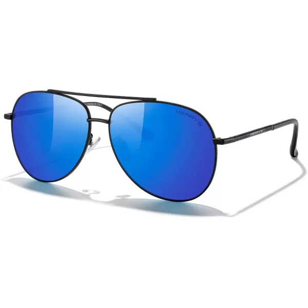 MERRYS Aviator Sunglasses for Women Men Polarized Mirror Lens with Case  Polarized Driving Sun glasses 60 MMBlack FrameBlue Mirror Lens