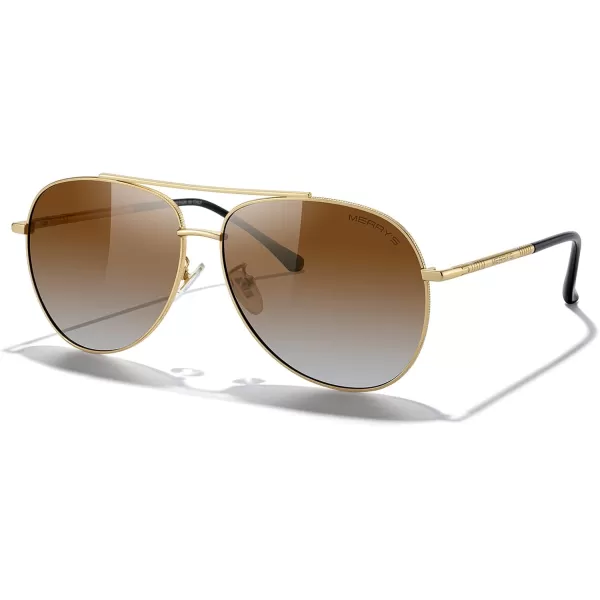 MERRYS Aviator Sunglasses for Women Men Polarized Mirror Lens with Case  Polarized Driving Sun glasses 60 MMGold FrameBrown Gradient Lens