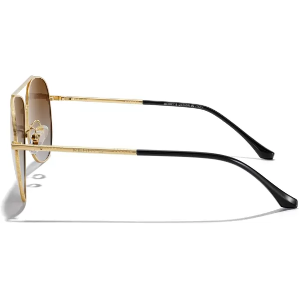 MERRYS Aviator Sunglasses for Women Men Polarized Mirror Lens with Case  Polarized Driving Sun glasses 60 MMGold FrameBrown Gradient Lens