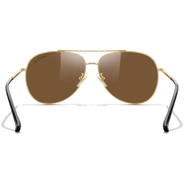 MERRYS Aviator Sunglasses for Women Men Polarized Mirror Lens with Case  Polarized Driving Sun glasses 60 MMGold FrameBrown Lens