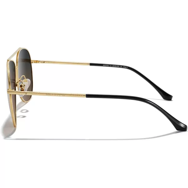MERRYS Aviator Sunglasses for Women Men Polarized Mirror Lens with Case  Polarized Driving Sun glasses 60 MMGold FrameGray Brown Lens