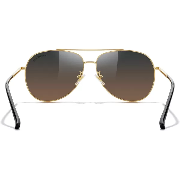 MERRYS Aviator Sunglasses for Women Men Polarized Mirror Lens with Case  Polarized Driving Sun glasses 60 MMGold FrameGray Brown Lens