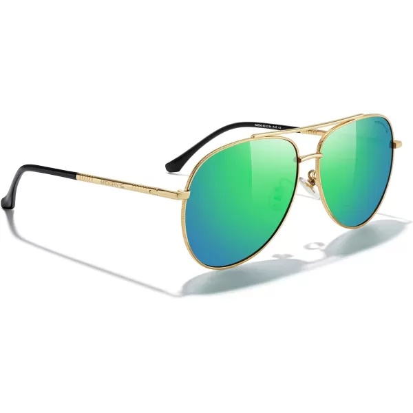 MERRYS Aviator Sunglasses for Women Men Polarized Mirror Lens with Case  Polarized Driving Sun glasses 60 MMGold FrameGreen Mirror Lens