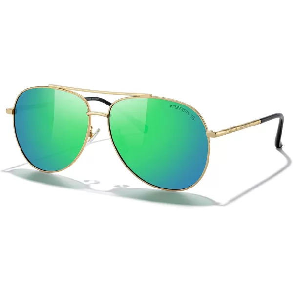 MERRYS Aviator Sunglasses for Women Men Polarized Mirror Lens with Case  Polarized Driving Sun glasses 60 MMGold FrameGreen Mirror Lens