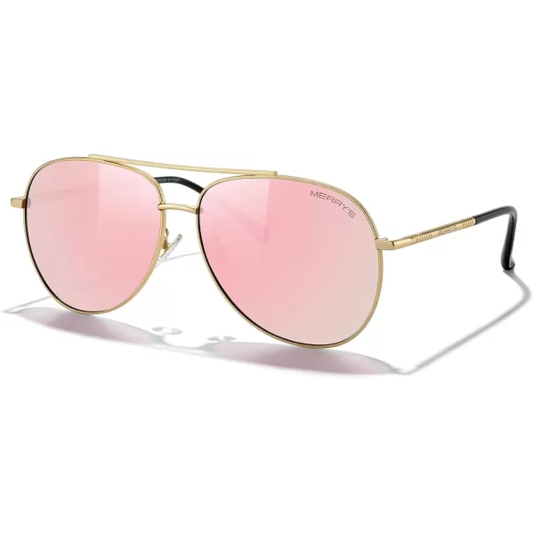 MERRYS Aviator Sunglasses for Women Men Polarized Mirror Lens with Case  Polarized Driving Sun glasses 60 MMGold FramePink Mirror Lens