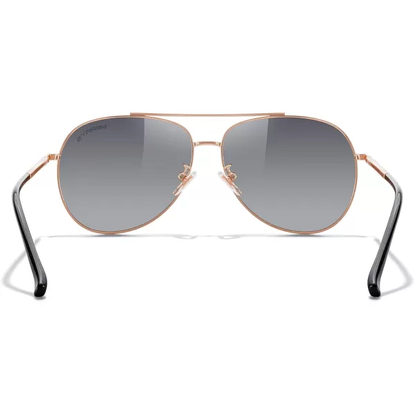 MERRYS Aviator Sunglasses for Women Men Polarized Mirror Lens with Case  Polarized Driving Sun glasses 60 MMRose Gold FrameGray Gradient Lens