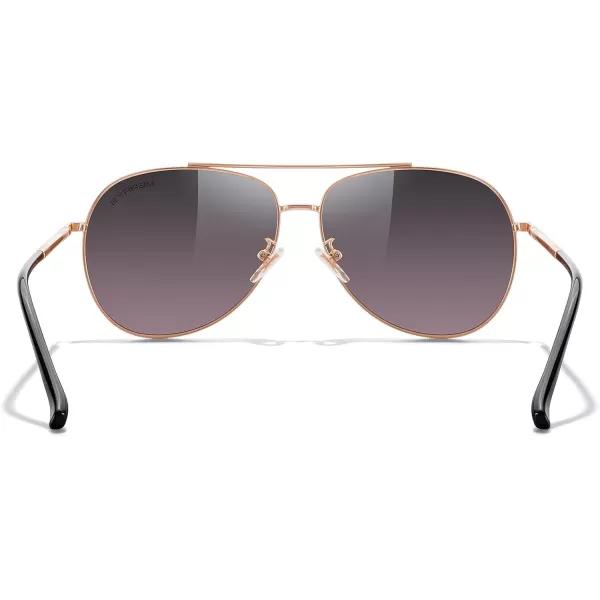 MERRYS Aviator Sunglasses for Women Men Polarized Mirror Lens with Case  Polarized Driving Sun glasses 60 MMRose Gold FrameGray Purple Lens