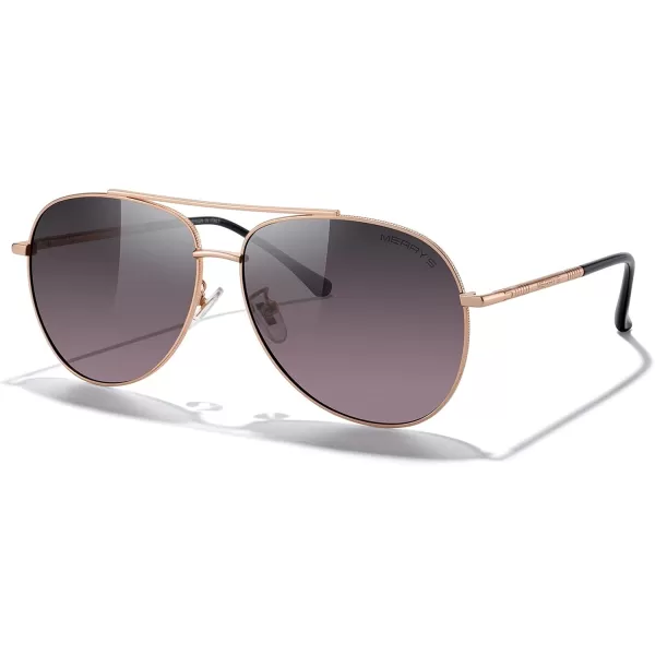 MERRYS Aviator Sunglasses for Women Men Polarized Mirror Lens with Case  Polarized Driving Sun glasses 60 MMRose Gold FrameGray Purple Lens