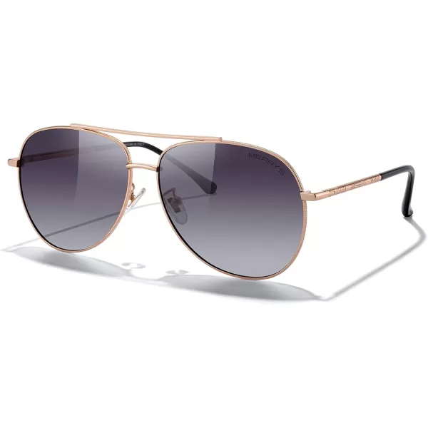 MERRYS Aviator Sunglasses for Women Men Polarized Mirror Lens with Case  Polarized Driving Sun glasses 60 MMRose Gold FramePurple Gradient Lens