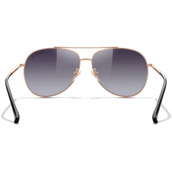 MERRYS Aviator Sunglasses for Women Men Polarized Mirror Lens with Case  Polarized Driving Sun glasses 60 MMRose Gold FramePurple Gradient Lens