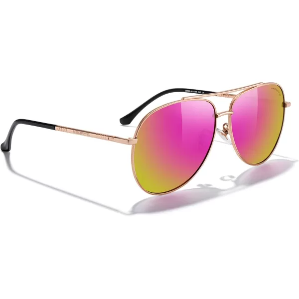 MERRYS Aviator Sunglasses for Women Men Polarized Mirror Lens with Case  Polarized Driving Sun glasses 60 MMRose Gold FrameRose Red Mirror Lens