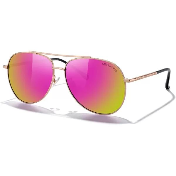 MERRYS Aviator Sunglasses for Women Men Polarized Mirror Lens with Case  Polarized Driving Sun glasses 60 MMRose Gold FrameRose Red Mirror Lens
