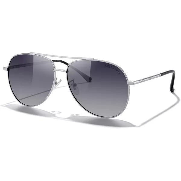 MERRYS Aviator Sunglasses for Women Men Polarized Mirror Lens with Case  Polarized Driving Sun glasses 60 MMSilver FrameGray Gradient Lens