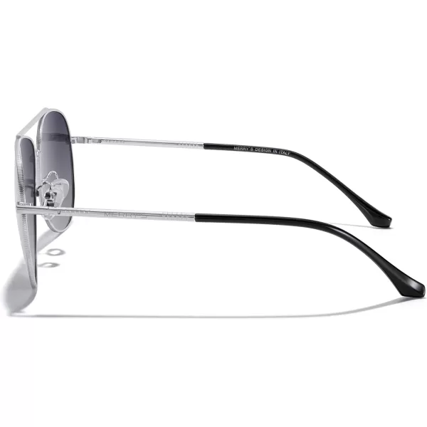 MERRYS Aviator Sunglasses for Women Men Polarized Mirror Lens with Case  Polarized Driving Sun glasses 60 MMSilver FrameGray Gradient Lens