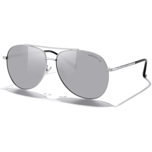 MERRYS Aviator Sunglasses for Women Men Polarized Mirror Lens with Case  Polarized Driving Sun glasses 60 MMSilver FrameSilver Mirror Lens