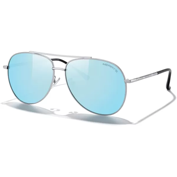MERRYS Aviator Sunglasses for Women Men Polarized Mirror Lens with Case  Polarized Driving Sun glasses 60 MMSilver FrameSky Blue Mirror Lens