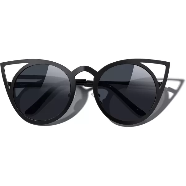 MERRYS Cat Eye Sunglasses Round Metal CutOut Flash Mirror Lens Sun glasses S8064Black