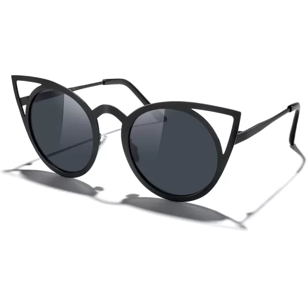MERRYS Cat Eye Sunglasses Round Metal CutOut Flash Mirror Lens Sun glasses S8064Black