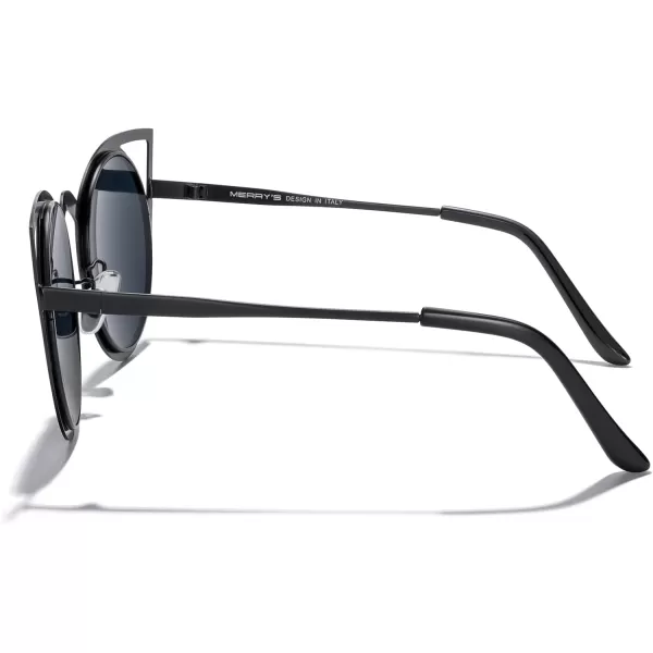 MERRYS Cat Eye Sunglasses Round Metal CutOut Flash Mirror Lens Sun glasses S8064Black