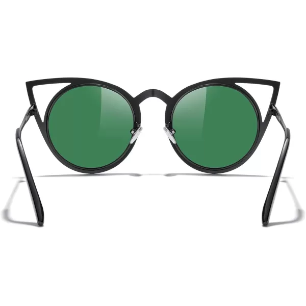 MERRYS Cat Eye Sunglasses Round Metal CutOut Flash Mirror Lens Sun glasses S8064Black Framepurple Mirror Lens