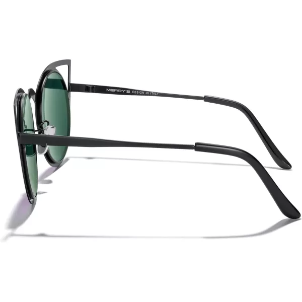 MERRYS Cat Eye Sunglasses Round Metal CutOut Flash Mirror Lens Sun glasses S8064Black Framepurple Mirror Lens